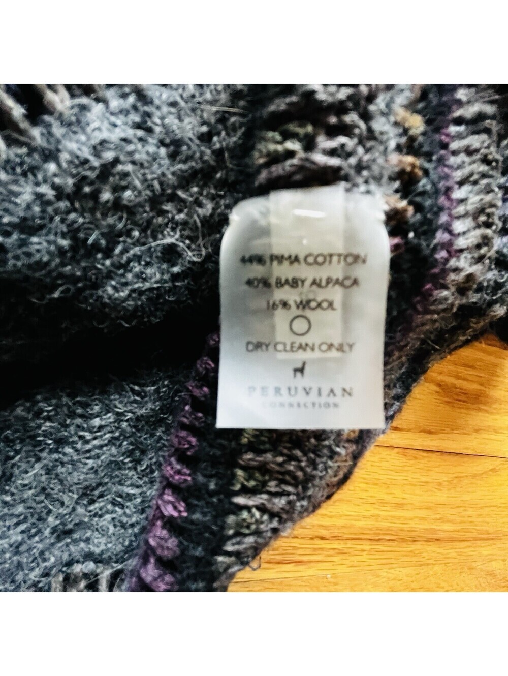 Peruvian Connection Alpaca Pima Cotton Wool Cardigan Womens XS Grey Purple - Picture 6 of 11